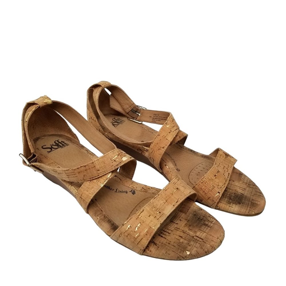 Sofft Innis Sandals Womens Gold Natural Leather Cork Wedge SF0001393 Size 10 - Picture 6 of 13